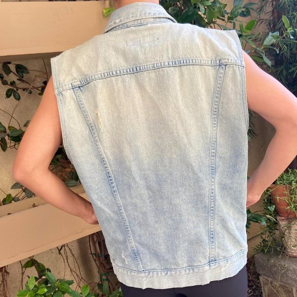 J Brand Destructed Worn Down Denim Vest With Light Blue Fade Wash - Picture 3 of 4